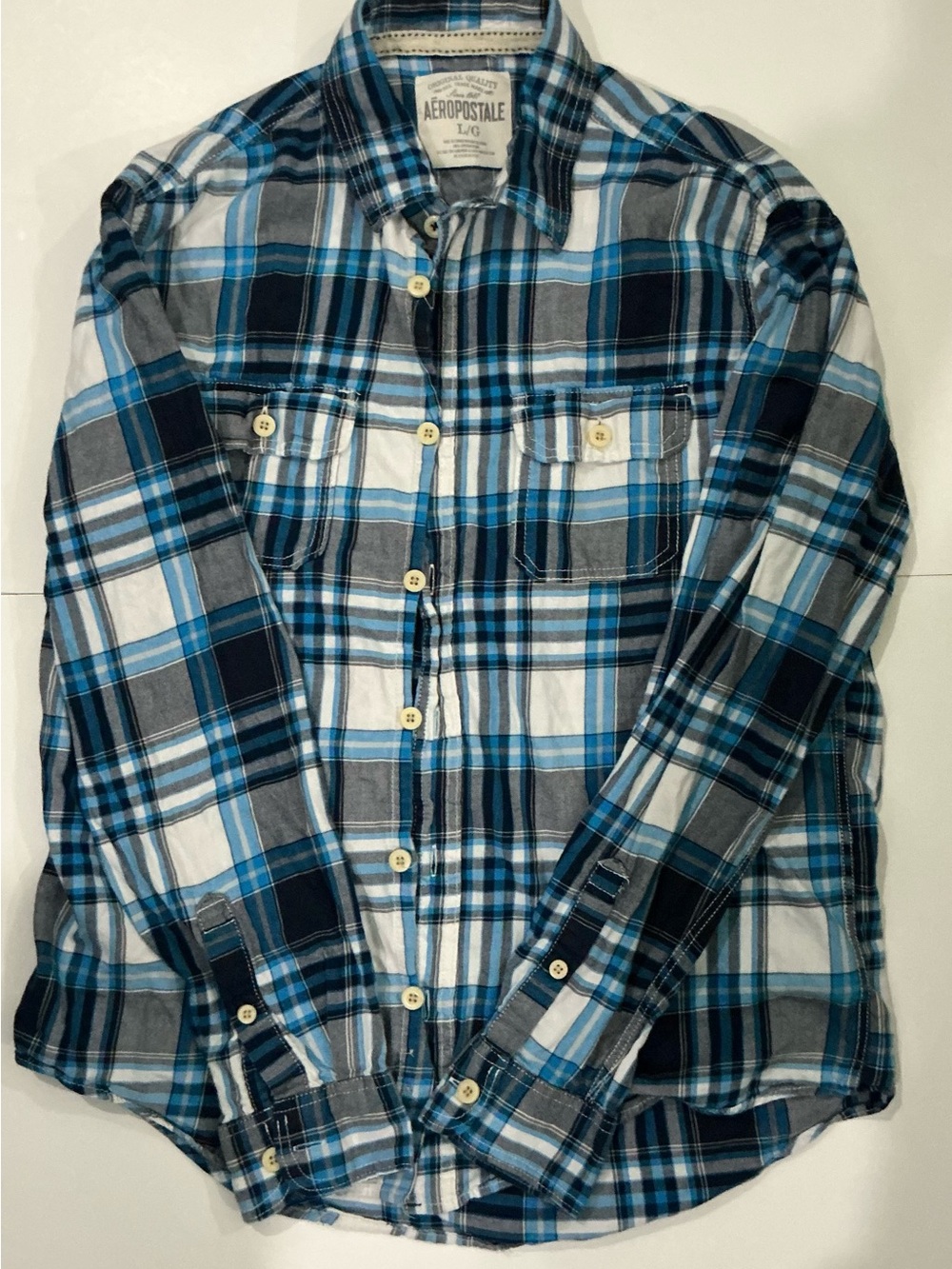 Aeropostale Blue and Gray Plaid Button-Down Shirt